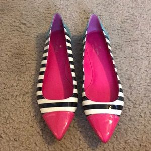 Kate Spade striped flats, pink toe, aqua heel